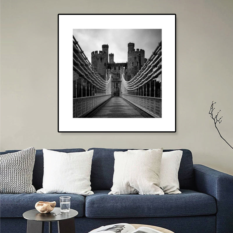 Brehn | Graues Foto-Druck-Brücke-Leinwand-Western-Architektur-modernes-texturiertes-Wandkunst für zu Hause