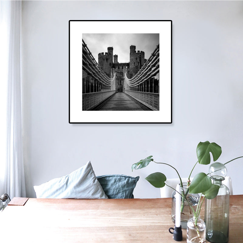 Brehn | Graues Foto-Druck-Brücke-Leinwand-Western-Architektur-modernes-texturiertes-Wandkunst für zu Hause
