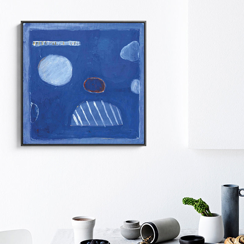 Brehn | Blaue geometrische Leinwand Wandkunst abstrakte minimalistische strukturierte Wanddekoration für den Raum