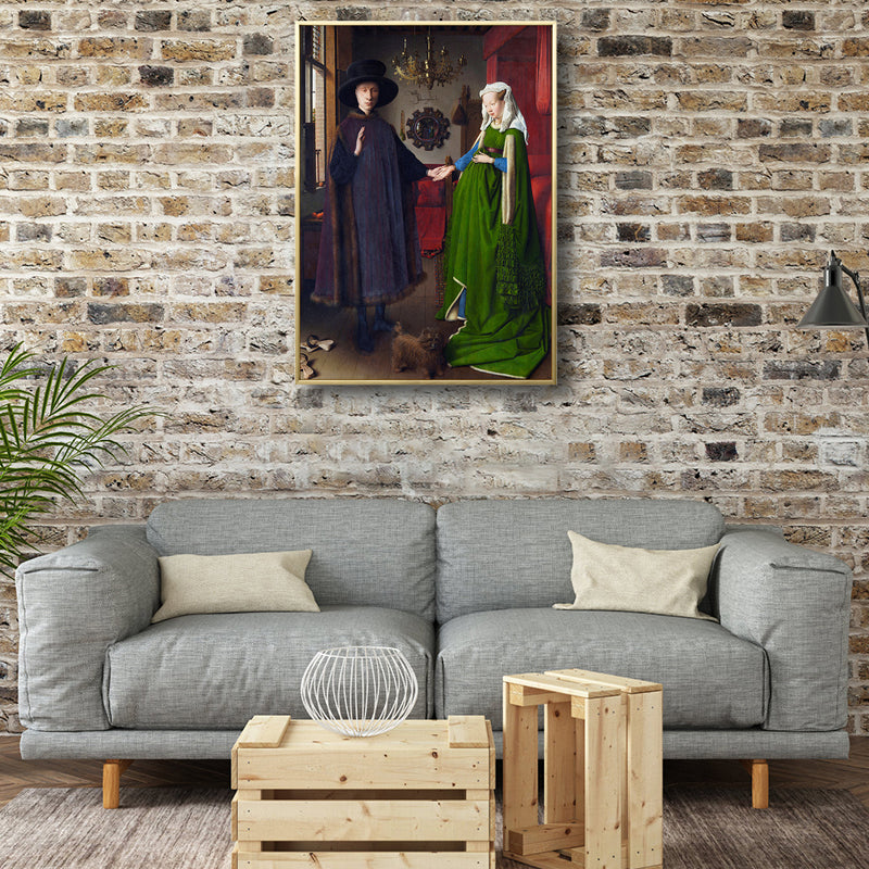 Brehn | Arnolfini-Porträt Wanddekoration Jugendstil klassische Figurenmalerei in Grün für Zuhause