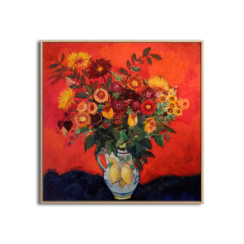 Brehn | Blühende Blumenvasen-Leinwandkunst Impressionismus Texturiertes Gemälde in dunkler Farbe für den Raum