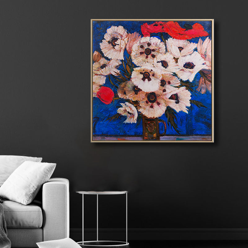 Brehn | Blühende Blumenvasen-Leinwandkunst Impressionismus Texturiertes Gemälde in dunkler Farbe für den Raum