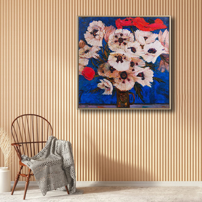 Brehn | Blühende Blumenvasen-Leinwandkunst Impressionismus Texturiertes Gemälde in dunkler Farbe für den Raum