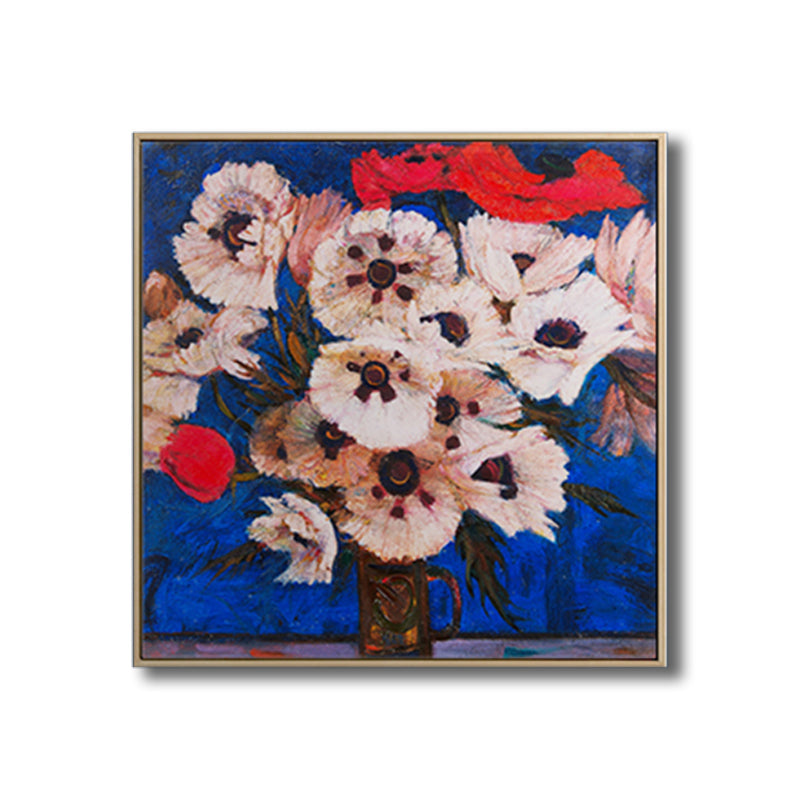 Brehn | Blühende Blumenvasen-Leinwandkunst Impressionismus Texturiertes Gemälde in dunkler Farbe für den Raum