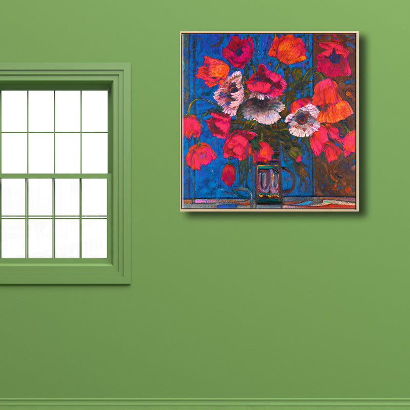Brehn | Blühende Blumenvasen-Leinwandkunst Impressionismus Texturiertes Gemälde in dunkler Farbe für den Raum
