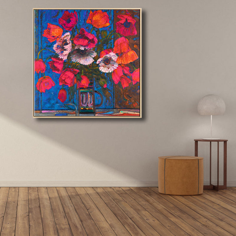Brehn | Blühende Blumenvasen-Leinwandkunst Impressionismus Texturiertes Gemälde in dunkler Farbe für den Raum