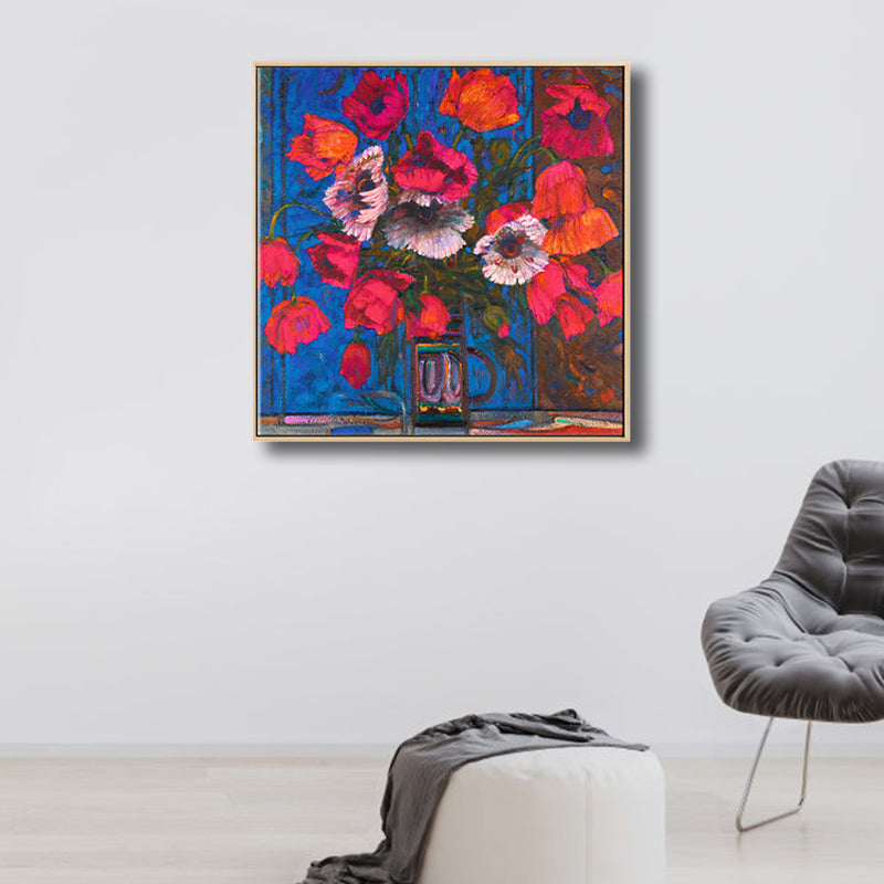 Brehn | Blühende Blumenvasen-Leinwandkunst Impressionismus Texturiertes Gemälde in dunkler Farbe für den Raum