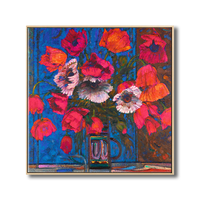 Brehn | Blühende Blumenvasen-Leinwandkunst Impressionismus Texturiertes Gemälde in dunkler Farbe für den Raum