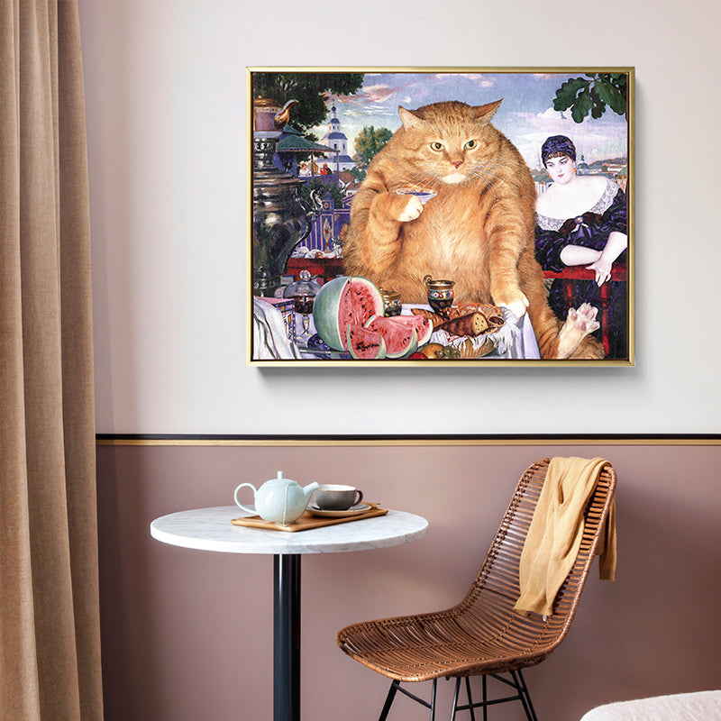 Brehn | Illustration Dicke Katze Wandkunst Druck Sanfte Farbe Modernes Wanddekor für Esszimmer