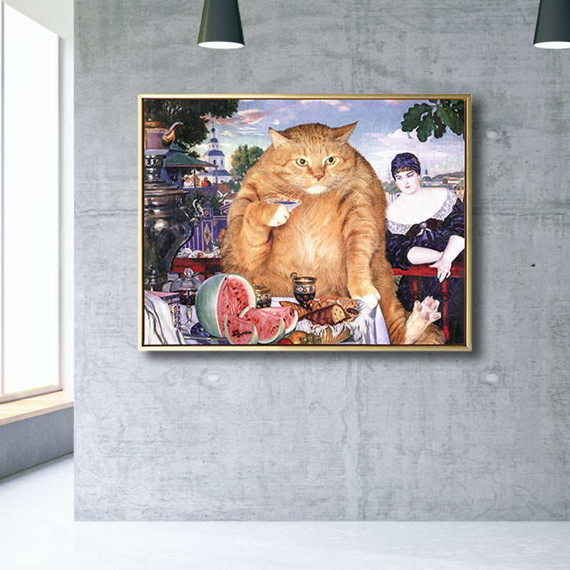 Brehn | Illustration Dicke Katze Wandkunst Druck Sanfte Farbe Modernes Wanddekor für Esszimmer