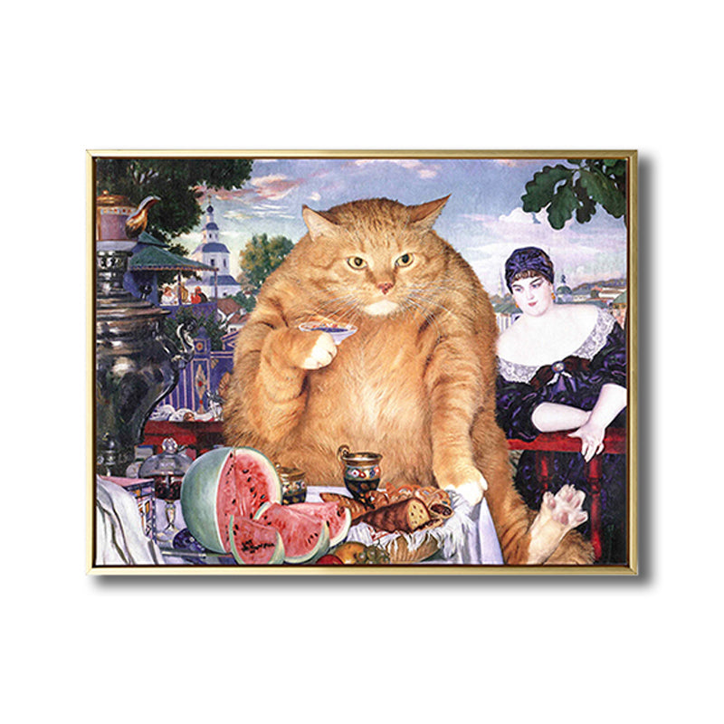 Brehn | Illustration Dicke Katze Wandkunst Druck Sanfte Farbe Modernes Wanddekor für Esszimmer