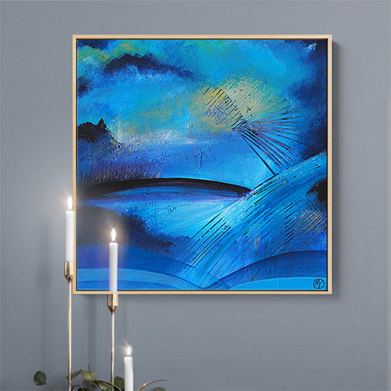 Brehn | Dunkle Nacht See Szene Malerei Abstrakt Traditionelle Texturierte Leinwand Kunst für Zuhause