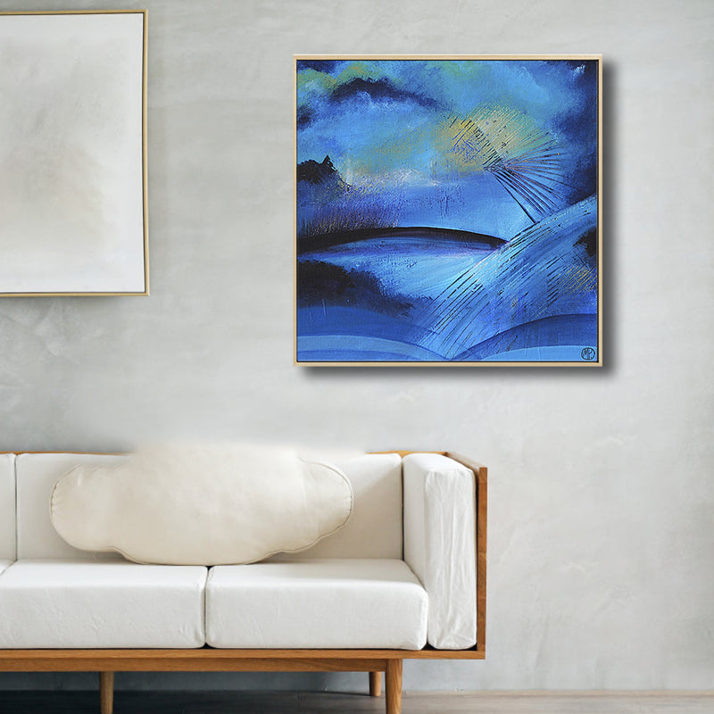 Brehn | Dunkle Nacht See Szene Malerei Abstrakt Traditionelle Texturierte Leinwand Kunst für Zuhause