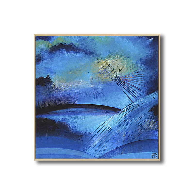 Brehn | Dunkle Nacht See Szene Malerei Abstrakt Traditionelle Texturierte Leinwand Kunst für Zuhause