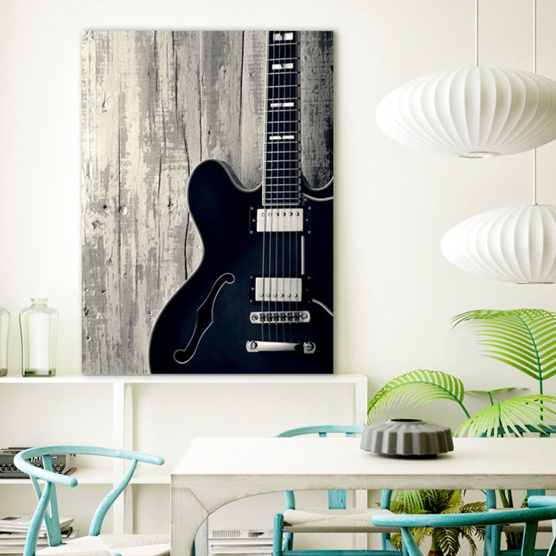 Brehn | Foto Gitarren Leinwanddruck Modernistisch Nostalgisch Musikinstrument Wandkunst in Schwarz