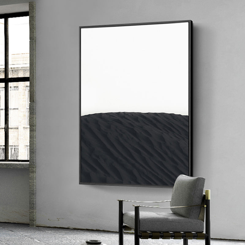 Brehn | Skandinavische stilvolle Hügellandschaft Wandkunst Dekor Schwarzes Esszimmer Eingewickelte Leinwand