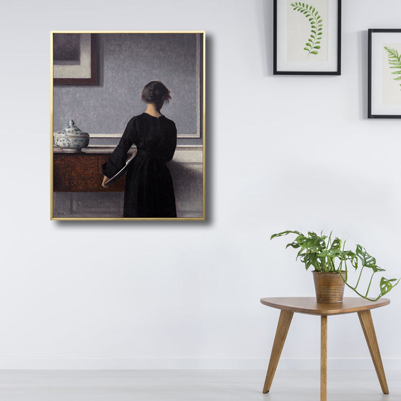 Brehn | Renaissance Leinwanddruck Dunkelfarbige Malerei Rücken der Frau Wandkunst für Wohnzimmer