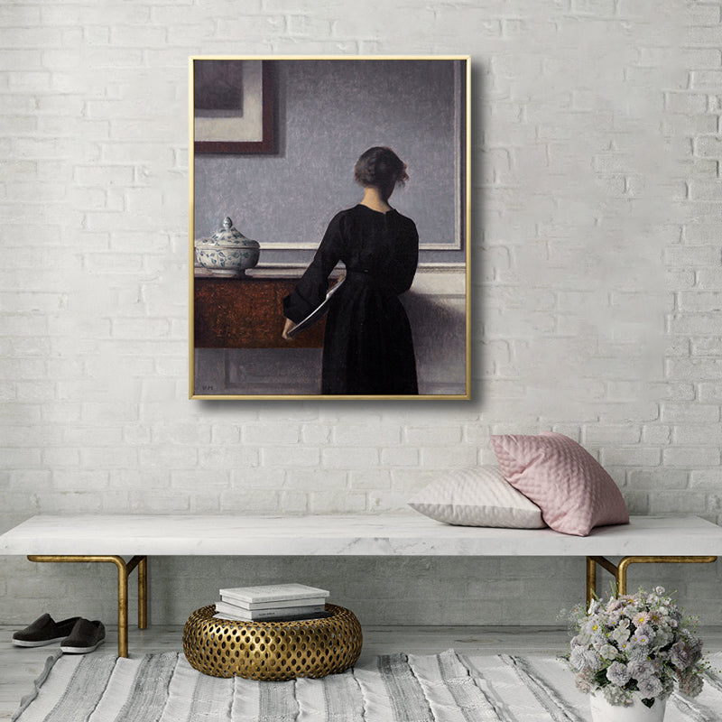 Brehn | Renaissance Leinwanddruck Dunkelfarbige Malerei Rücken der Frau Wandkunst für Wohnzimmer