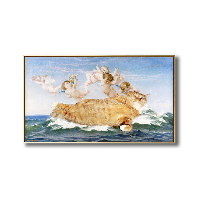 Brehn | Fat Cat und Angels Canvas Kinderstil Spoof Tier Wandkunst Druck in Gelb und Blau
