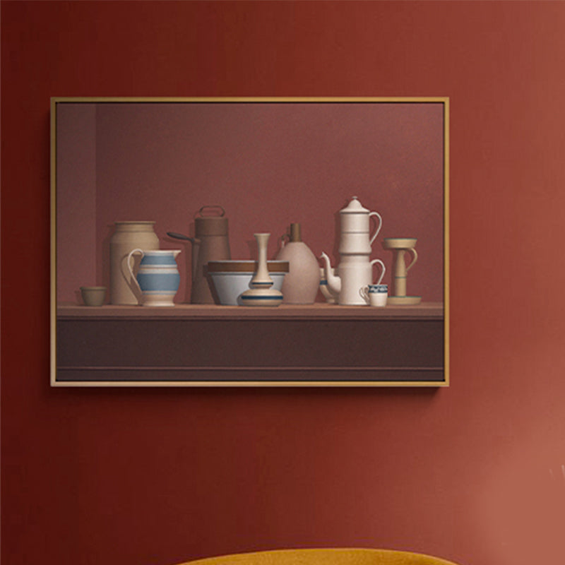 Brehn | Dunkel colorierte Töpferwaren Leinwand Kunst Stillleben Vintage texturiertes Gemälde für das Esszimmer