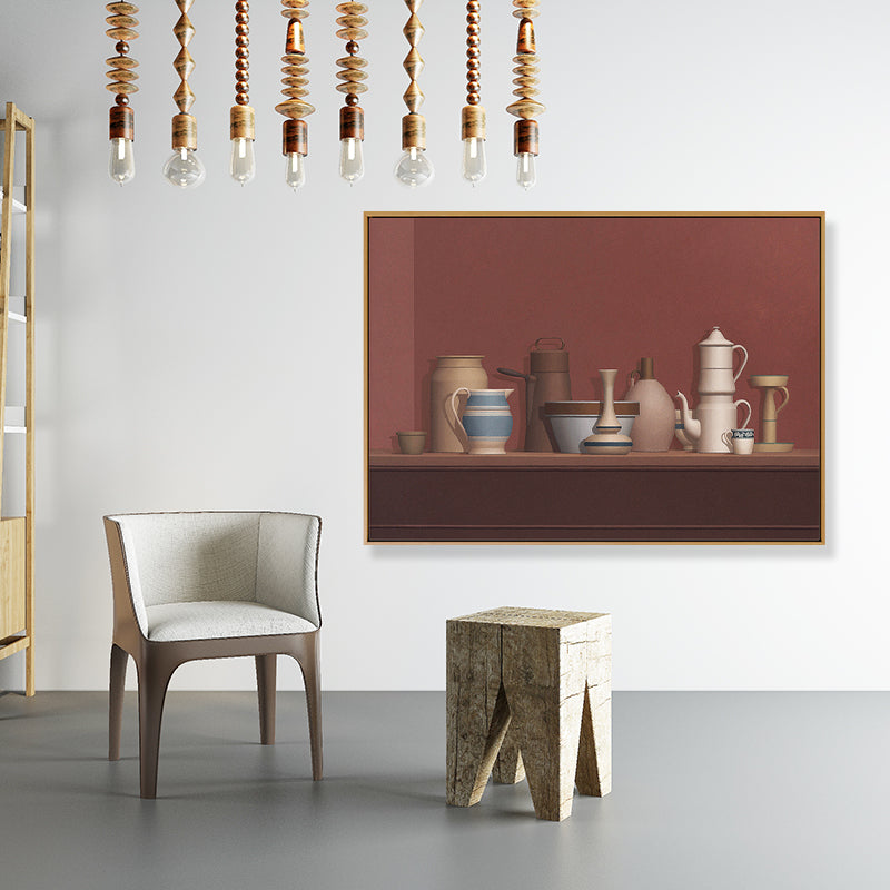 Brehn | Dunkel colorierte Töpferwaren Leinwand Kunst Stillleben Vintage texturiertes Gemälde für das Esszimmer