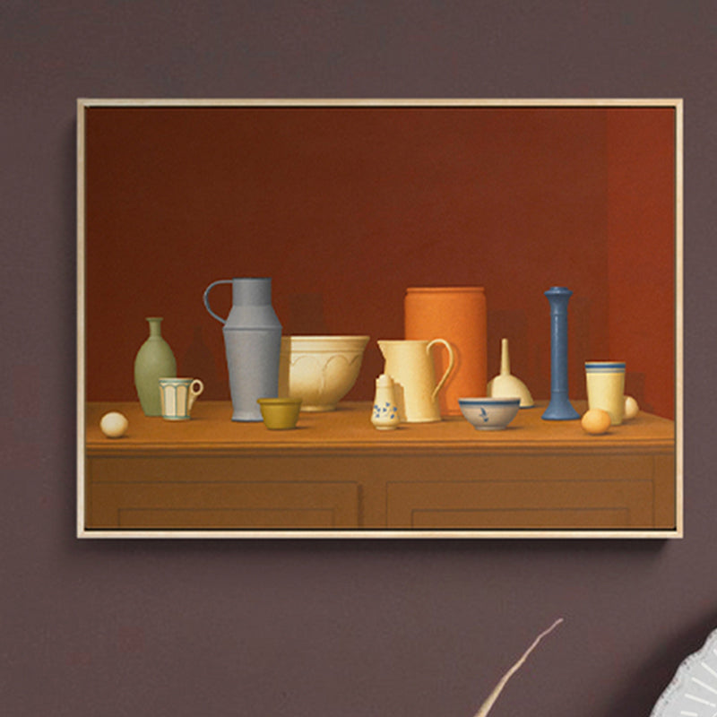 Brehn | Dunkel colorierte Töpferwaren Leinwand Kunst Stillleben Vintage texturiertes Gemälde für das Esszimmer