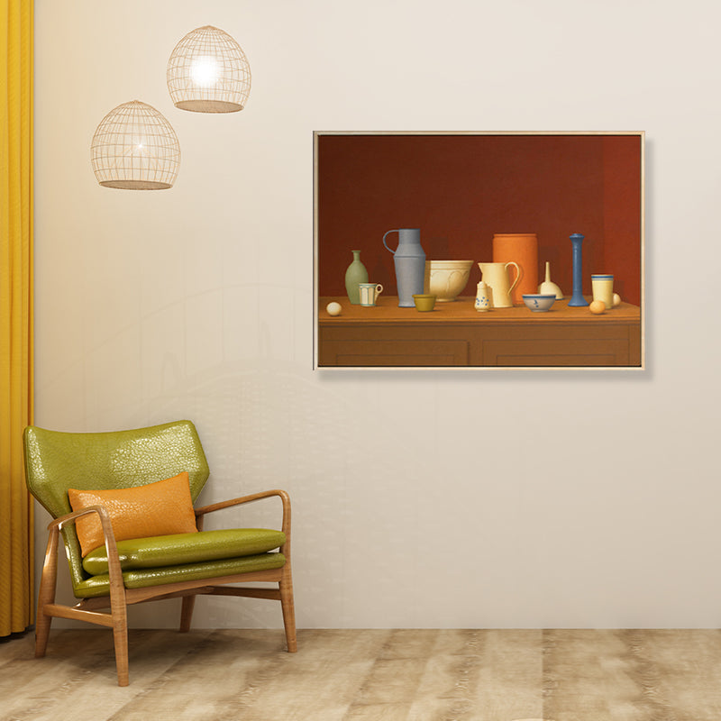 Brehn | Dunkel colorierte Töpferwaren Leinwand Kunst Stillleben Vintage texturiertes Gemälde für das Esszimmer