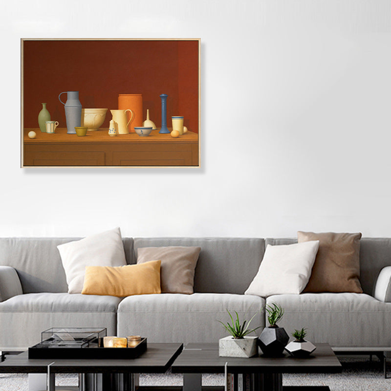Brehn | Dunkel colorierte Töpferwaren Leinwand Kunst Stillleben Vintage texturiertes Gemälde für das Esszimmer