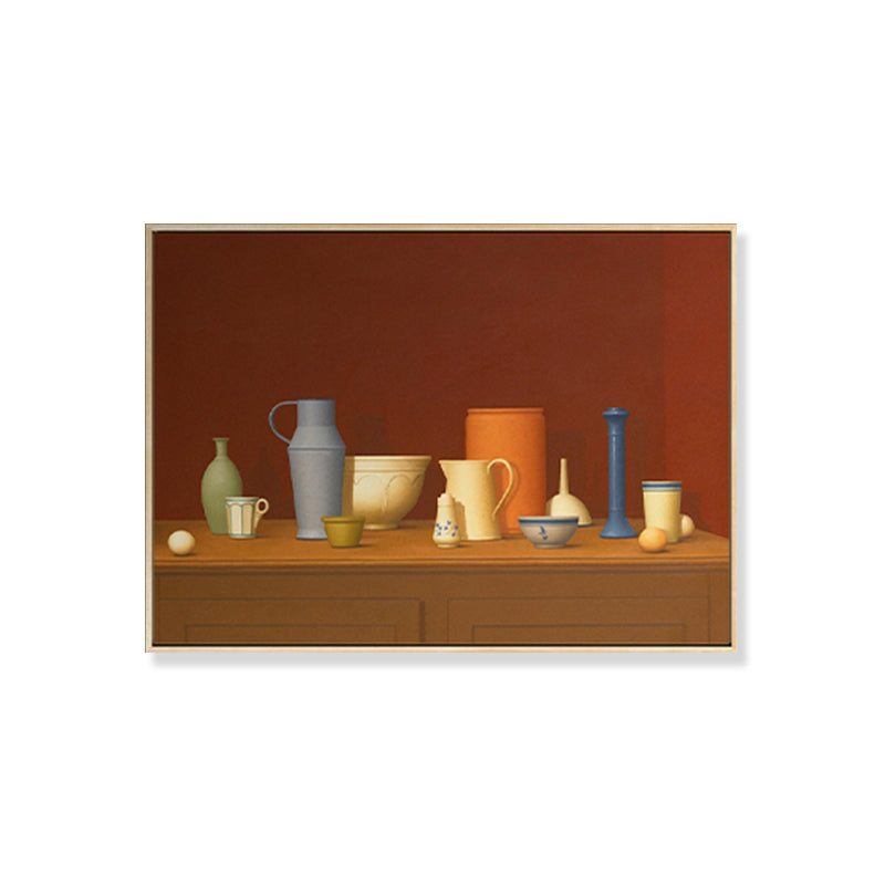Brehn | Dunkel colorierte Töpferwaren Leinwand Kunst Stillleben Vintage texturiertes Gemälde für das Esszimmer