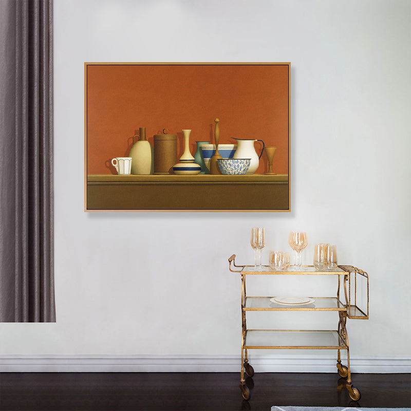 Brehn | Dunkel colorierte Töpferwaren Leinwand Kunst Stillleben Vintage texturiertes Gemälde für das Esszimmer