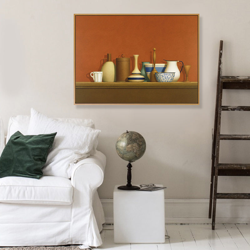 Brehn | Dunkel colorierte Töpferwaren Leinwand Kunst Stillleben Vintage texturiertes Gemälde für das Esszimmer