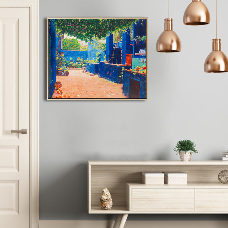 Brehn | Gemälde Druck Hinterhof Landschaft Leinwand Impressionismus Texturiert Schlafzimmer Wandkunst in Blau