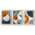 Abstraktes geometrisches Set aus 3 gerahmten Kunstdrucken in Marineblau, Orange und Gold