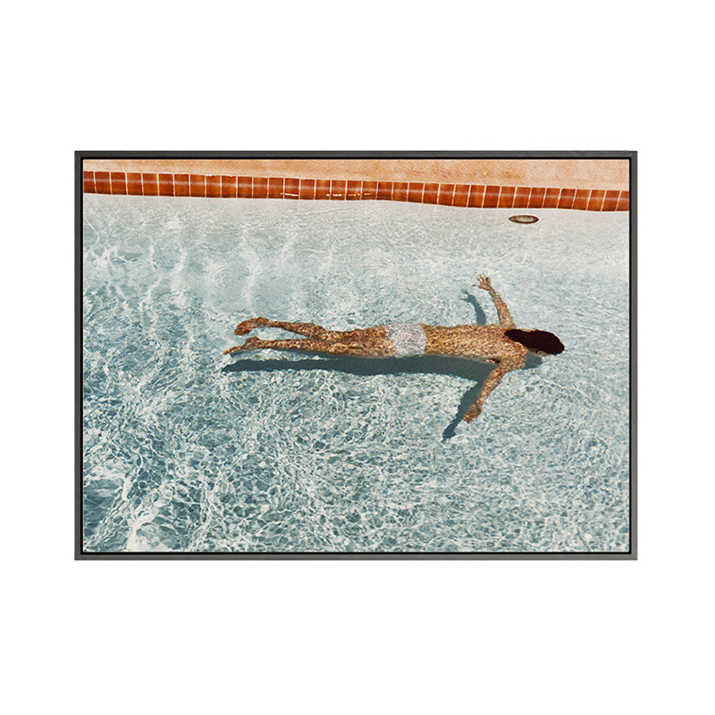 Brehn | Frau Schwimmen im Pool Malerei Texturiert Pop Art Mädchen Schlafzimmer Leinwanddruck in Blau