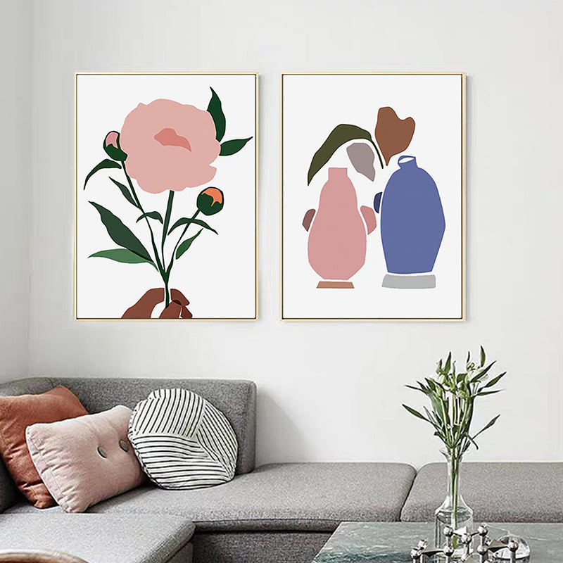 Brehn | Pastellfarbener nordischer Stil Leinwanddruck Vase und Blumen Wandkunst Dekor für die Küche
