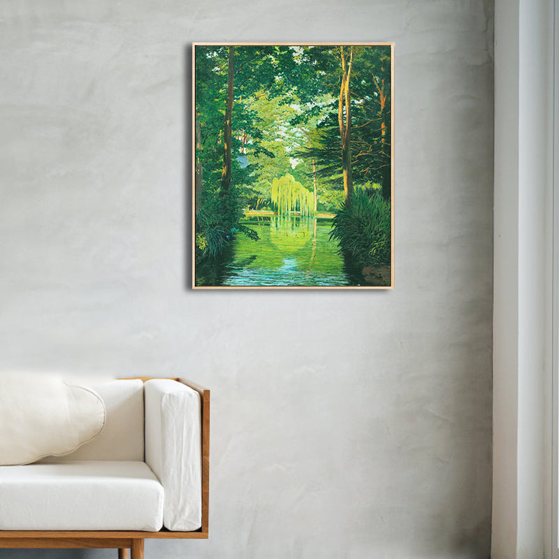 Brehn | Grüner Wald Wandkunstdruck Landschaft Impressionistischer Texturierter Leinwanddruck für Flur