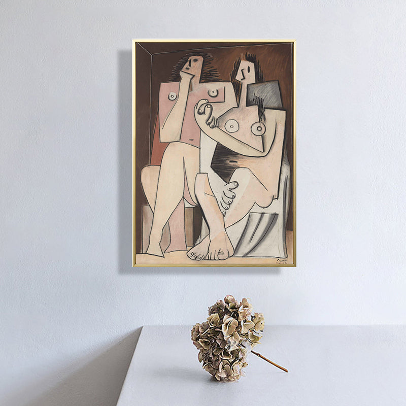 Brehn | Kubismus Picasso Stil Figur Gemälde Brauner Texturierter Leinwand Wandkunst für Wohnzimmer