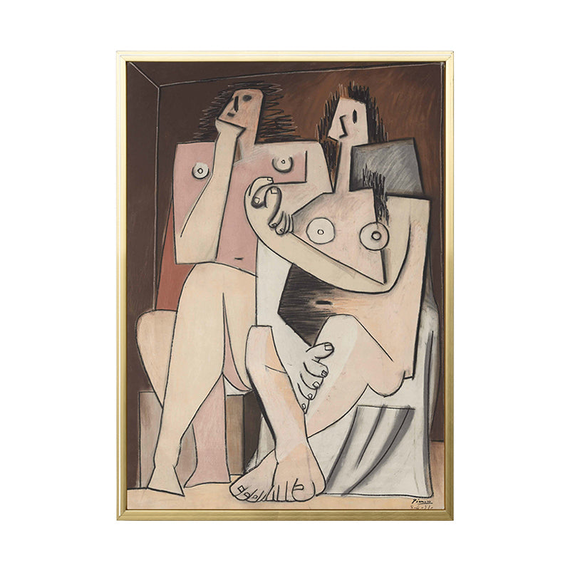 Brehn | Kubismus Picasso Stil Figur Gemälde Brauner Texturierter Leinwand Wandkunst für Wohnzimmer