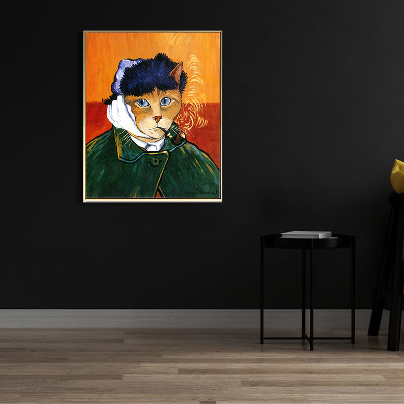 Brehn | Mixed Media Moderne Kunst Druck mit Spoof Van Gogh Selbstporträt Muster in Dunkler Farbe