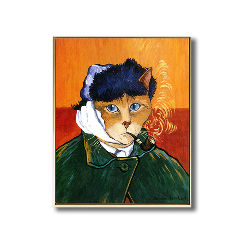 Brehn | Mixed Media Moderne Kunst Druck mit Spoof Van Gogh Selbstporträt Muster in Dunkler Farbe