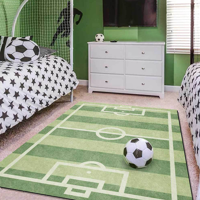 Kreatives Fußballfeld-Musterteppich Grün Kinderteppich Polyester Haustierfreundlich Waschbar Rutschfester Bereichsteppich zur Dekoration