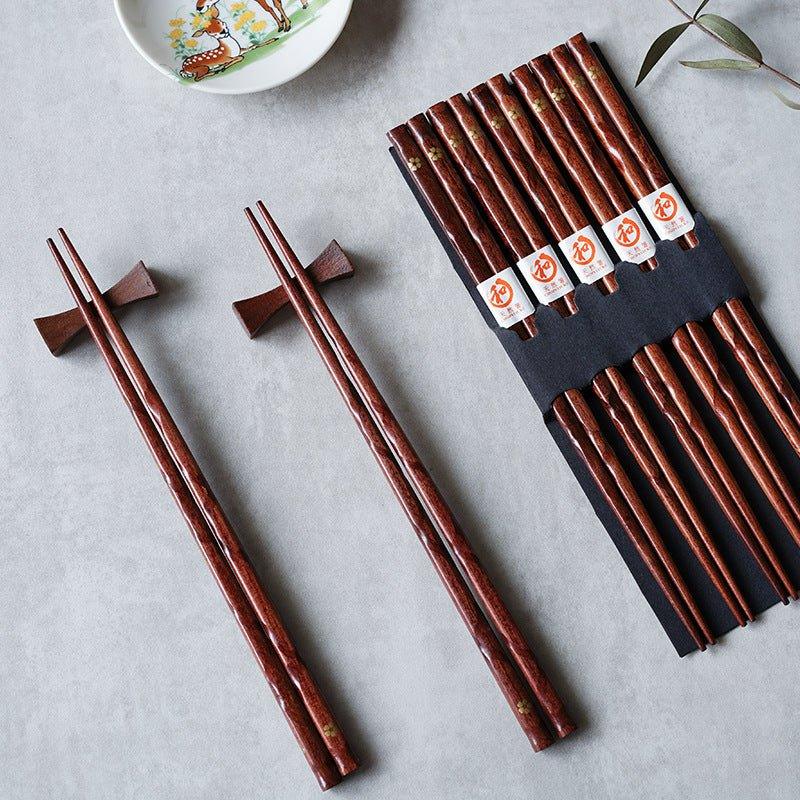 Japanischer Goldene Sakura Holz-Essstäbchen Set | Brehn