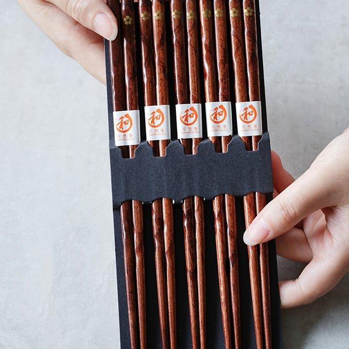Japanischer Goldene Sakura Holz-Essstäbchen Set | Brehn
