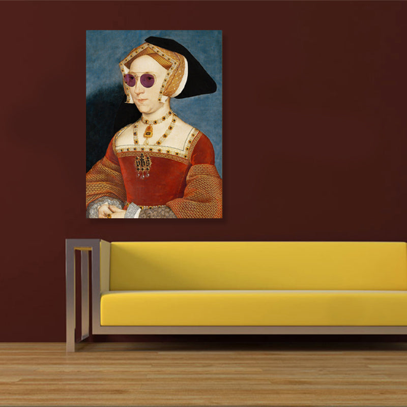 Brehn | Funky Frau mit Brille Malerei Leinwand Texturiert Rote Wandkunst für Wohnzimmer