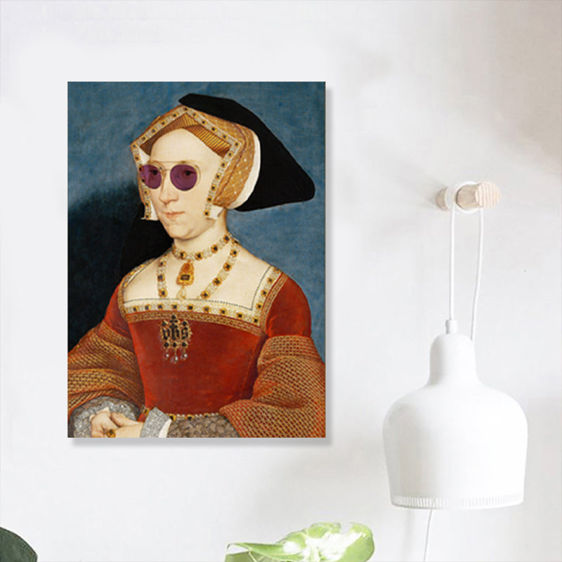 Brehn | Funky Frau mit Brille Malerei Leinwand Texturiert Rote Wandkunst für Wohnzimmer