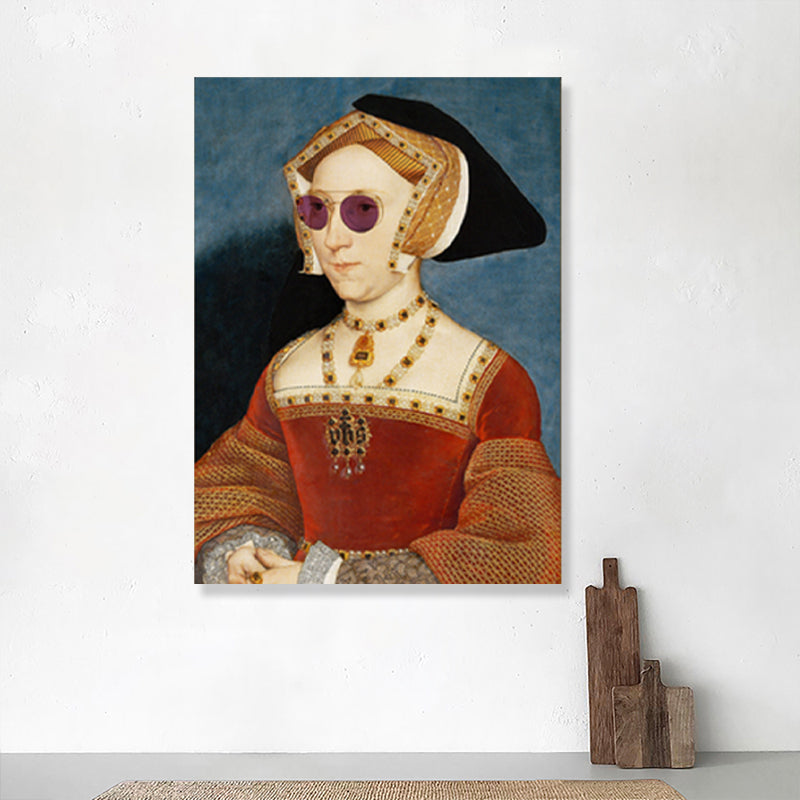 Brehn | Funky Frau mit Brille Malerei Leinwand Texturiert Rote Wandkunst für Wohnzimmer