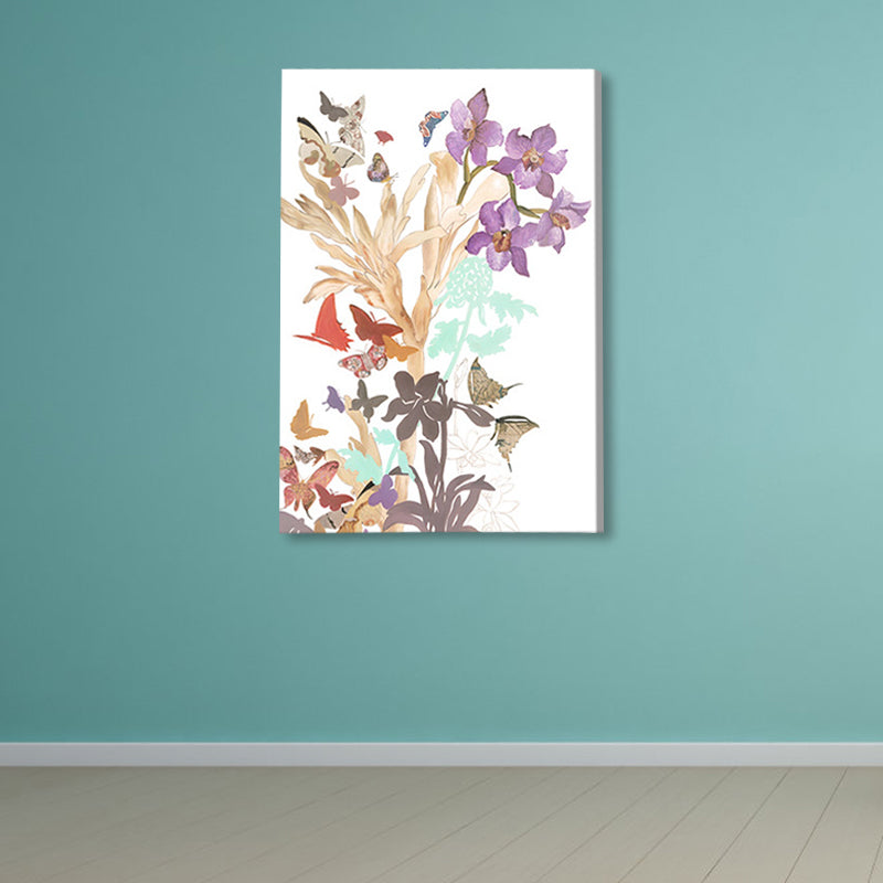 Brehn | Schmetterling und Blüte Leinwanddruck Pop Art Stil Blumen Wanddekoration in Pastellfarbe