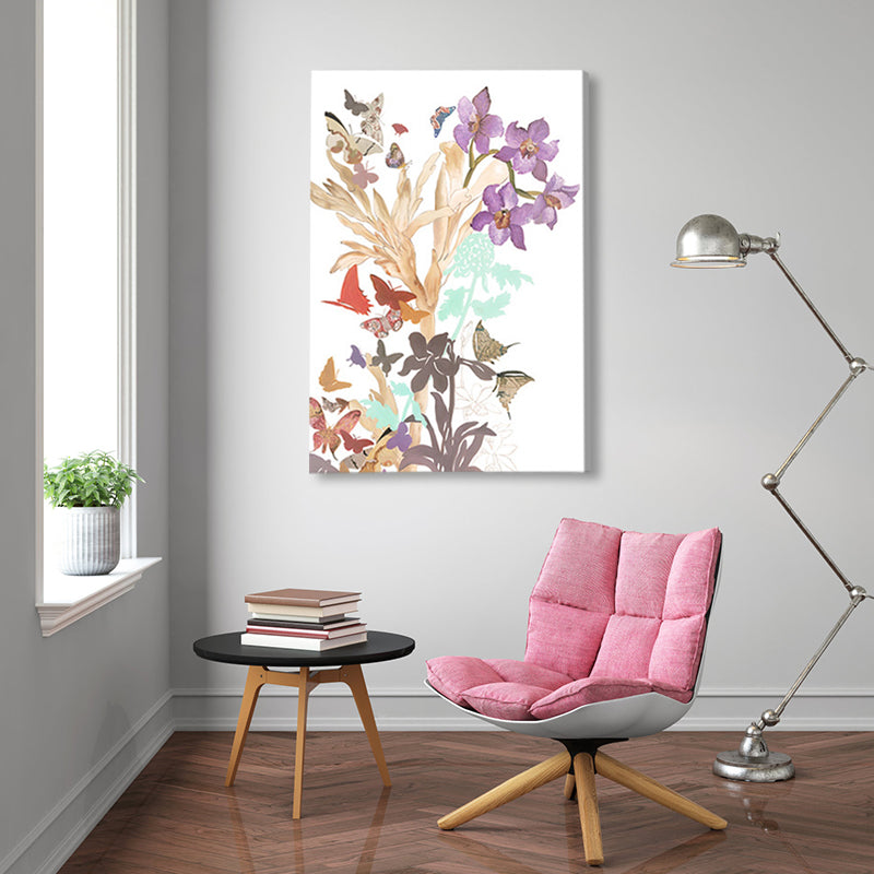 Brehn | Schmetterling und Blüte Leinwanddruck Pop Art Stil Blumen Wanddekoration in Pastellfarbe