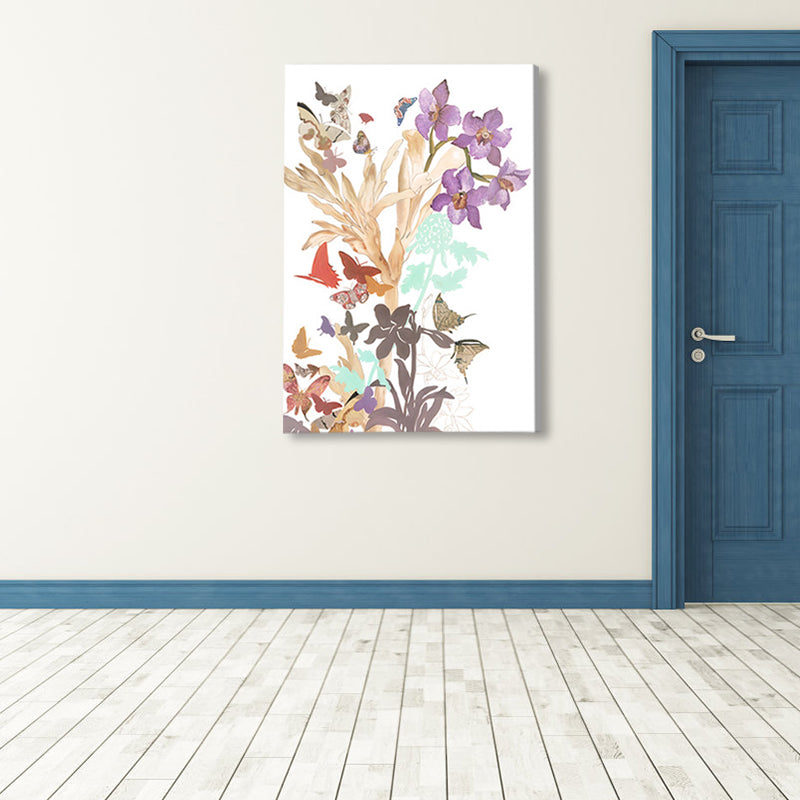 Brehn | Schmetterling und Blüte Leinwanddruck Pop Art Stil Blumen Wanddekoration in Pastellfarbe