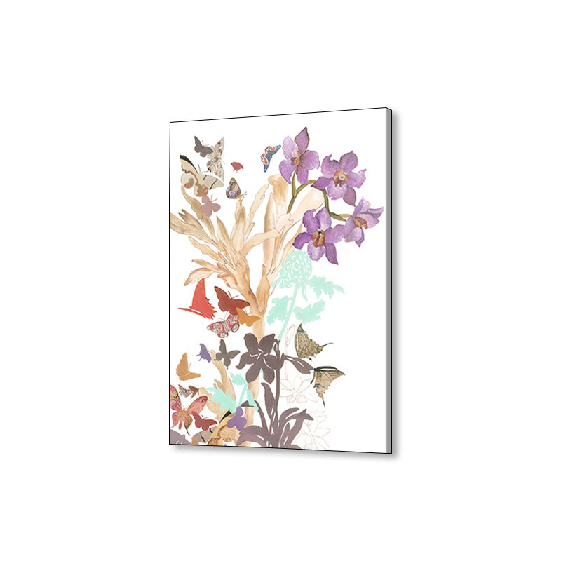Brehn | Schmetterling und Blüte Leinwanddruck Pop Art Stil Blumen Wanddekoration in Pastellfarbe